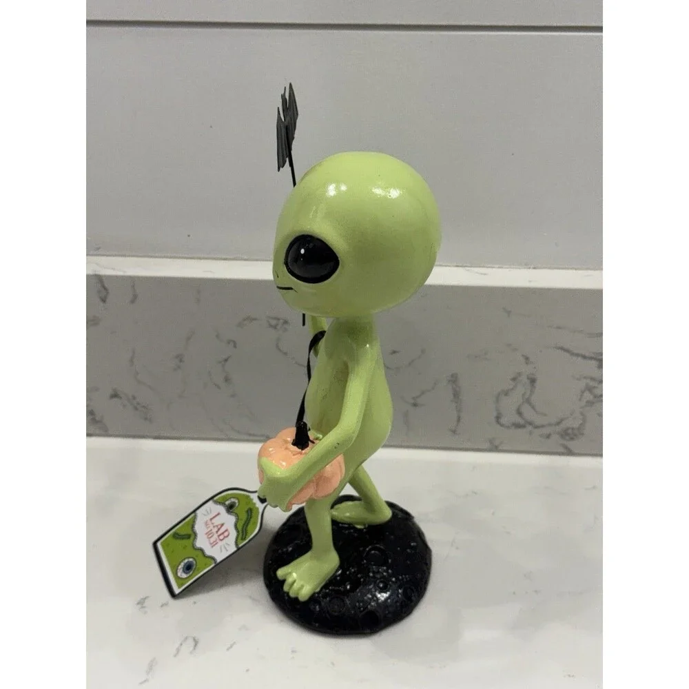 Halloween Green Alien with Bat & Pumpkin Decorative Figurine Lab No. 10.31